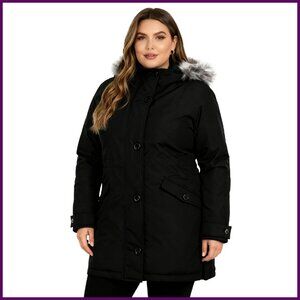 Plus Size Winter Parka Jacket with Hood, Thick Puffer Coat for Women
